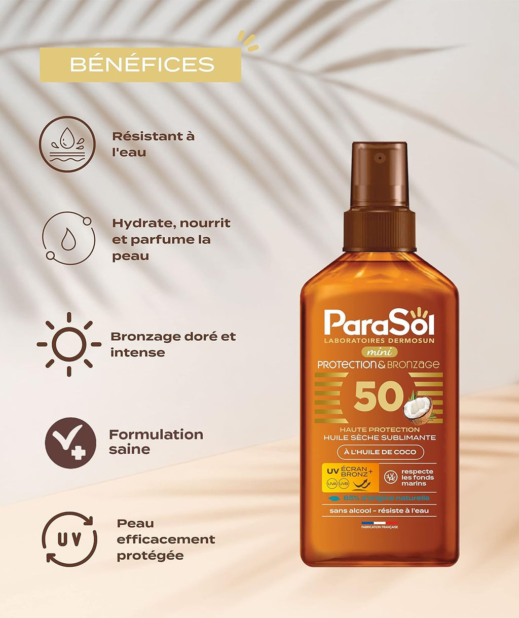 Parasol Spray Mini Huile Sèche 50 FPS Protection & Bronzage