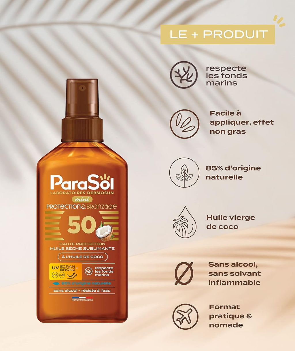 Parasol Spray Mini Huile Sèche 50 FPS Protection & Bronzage